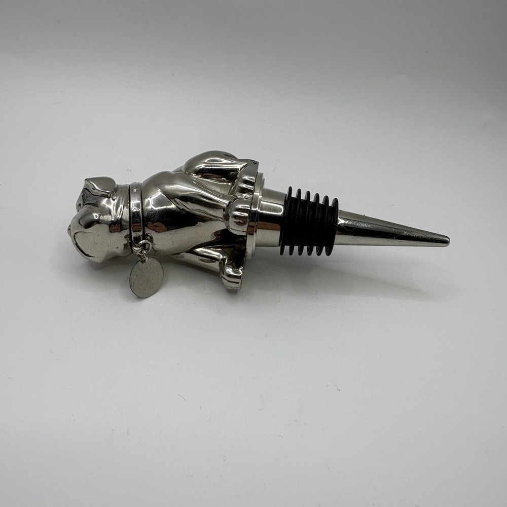 Crate and Barrel Retired Silver Bulldog Wine Bottle Stopper Barware Accessory